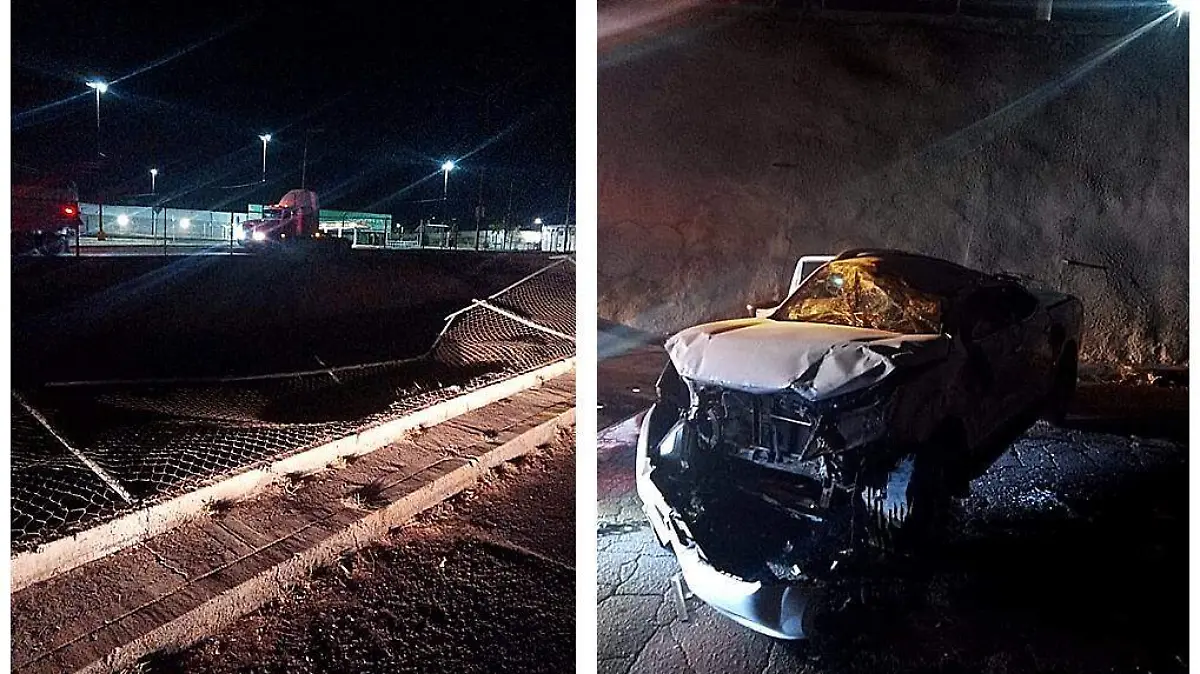 Reja caída y auto destrozado